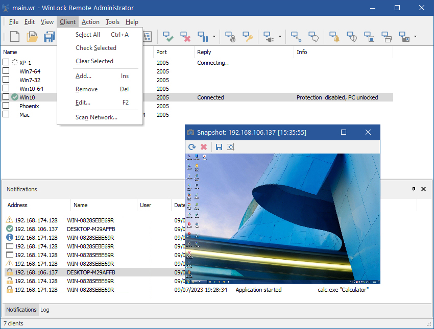 WinLock Remote Administrator 4.1 screenshot